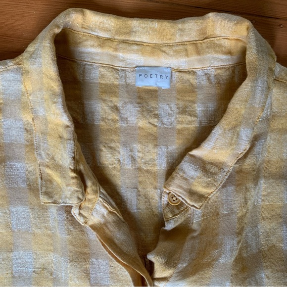 Poetry Golden Checkered Linen Blend Shirt - Picture 2 of 6